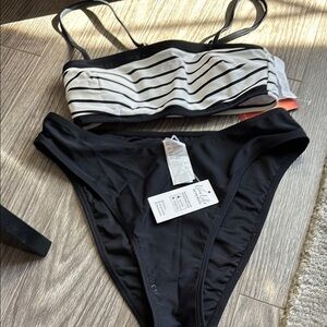Cupshe Black and White Zebra Stripe Bikini Set with Sleek Black Bottom
